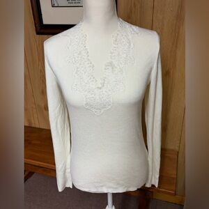 Express White Lace Trim Cotton Blend Long Sleeve Sweater Size M